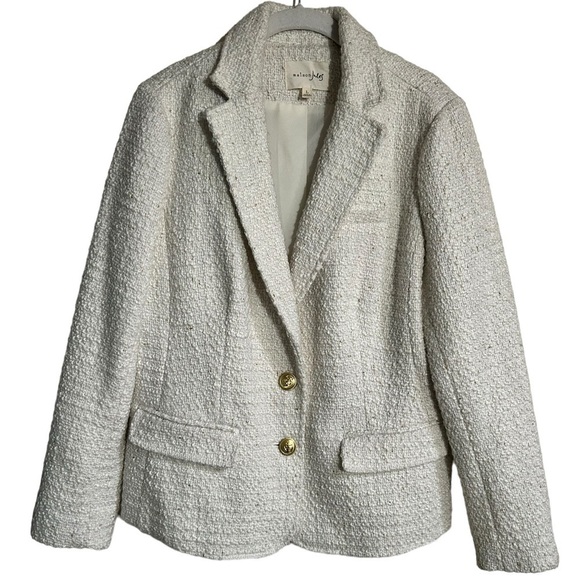 Maison Jules Womens White And Gold Boucle Blazer Gold Button Pockets Size Large - Picture 1 of 15